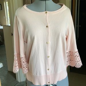 “Anne Klein” Peach Crochet Trim Cardigan